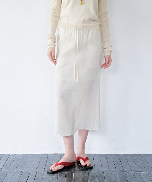 Rive String Midi Skirt Pleats Cream