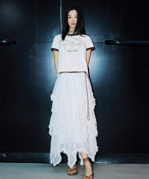 LAYERED FRILL TULLE LONG SKIRT_IVORY