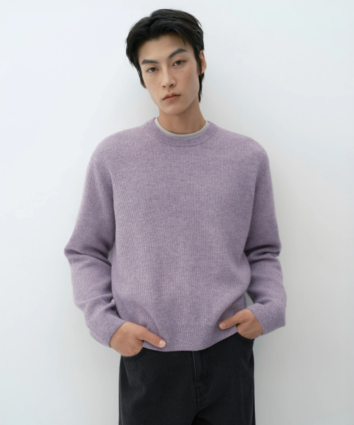 [빅토리아 울] 미니멀 리브드 크롭 니트
