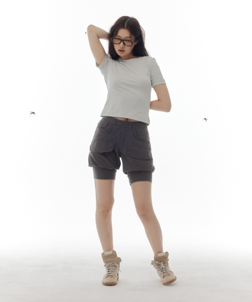 SAND WASHED CAPRI SHORT PANTS KHAKI