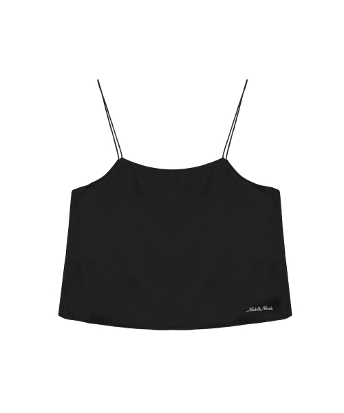 SATIN CROP SLEEVELESS TOP_BLACK