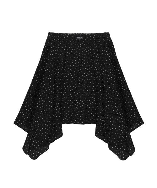 ELASTIC WAIST SATIN DOT SKIRT_BLACK
