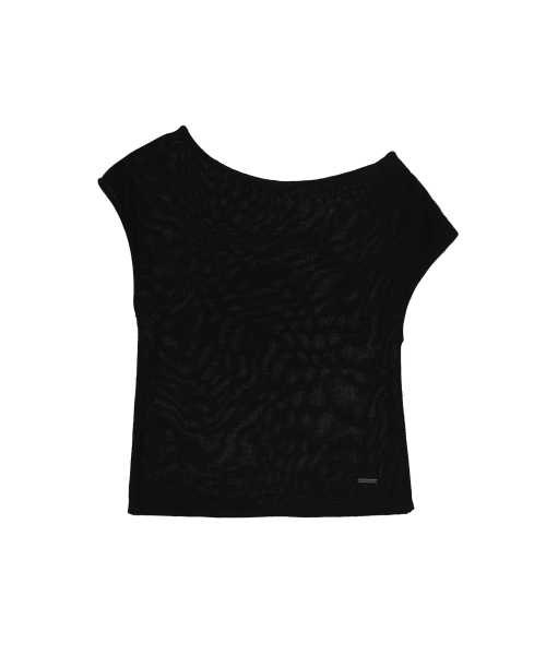 TEXTURED BOAT NECK KNIT TOP_BLACK