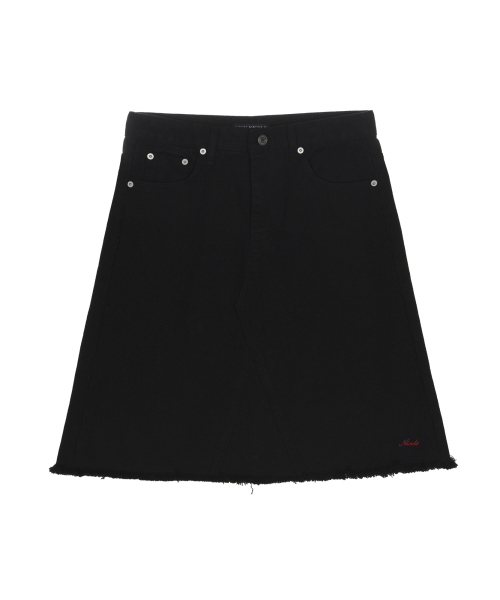 RAW CUT MIDI DENIM SKIRT_BLACK