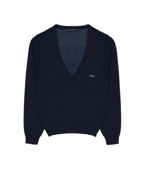 SHEER V-NECK KNIT TOP_NAVY