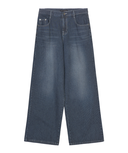 PIN STRIPE WIDE DENIM PANTS_BLUE