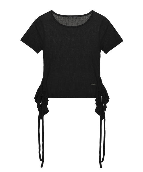 SIDE SHIRRING TIE TOP_BLACK