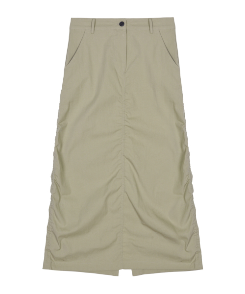 NICOLE SHIRRING LONG SKIRT_BEIGE