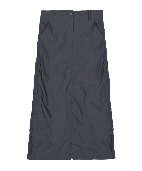 NICOLE SHIRRING LONG SKIRT_DENIM