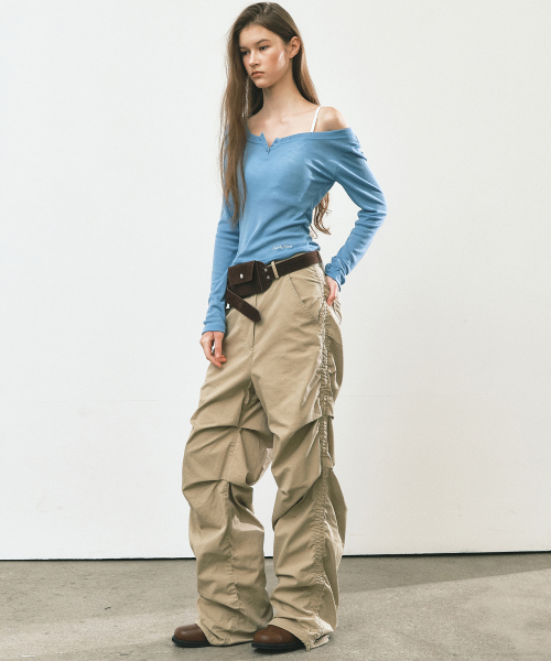 NICOLE SHIRRING PANTS_BEIGE