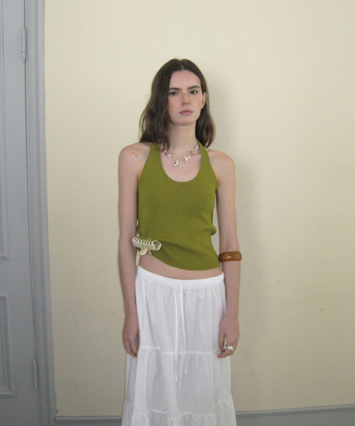 Ecru wool halter layered sleeveless - Olive