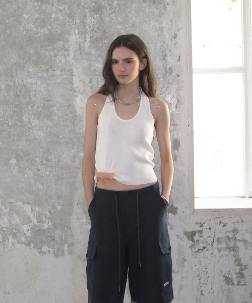 Ecru wool halter layered sleeveless - Ivory