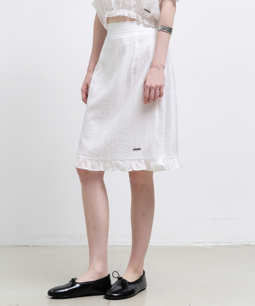 PIN STRIPE FLARE SKIRT_IVORY
