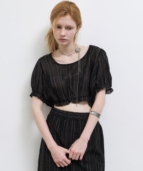 PIN STRIPE PUFF BLOUSE_BLACK