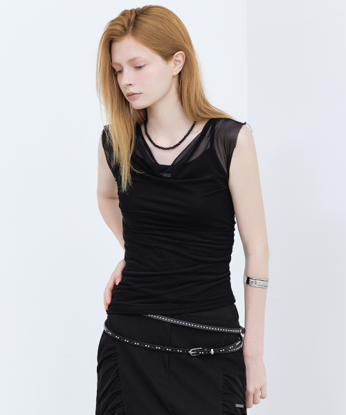 LAYERED SHEER DRAPE TOP_BLACK
