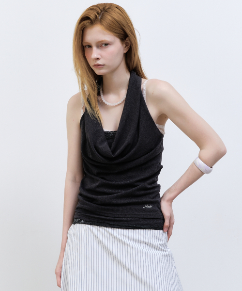 LAYERD DRAPE HALTER TOP_BLACK