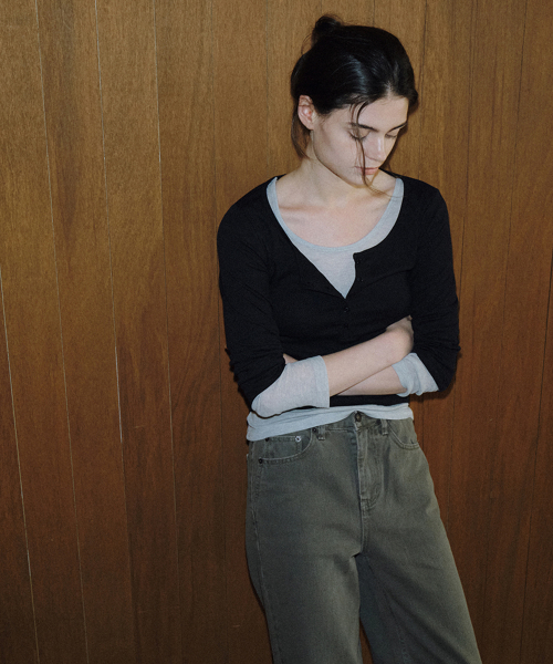 Henley 3/4 Sleeve Tee_Black
