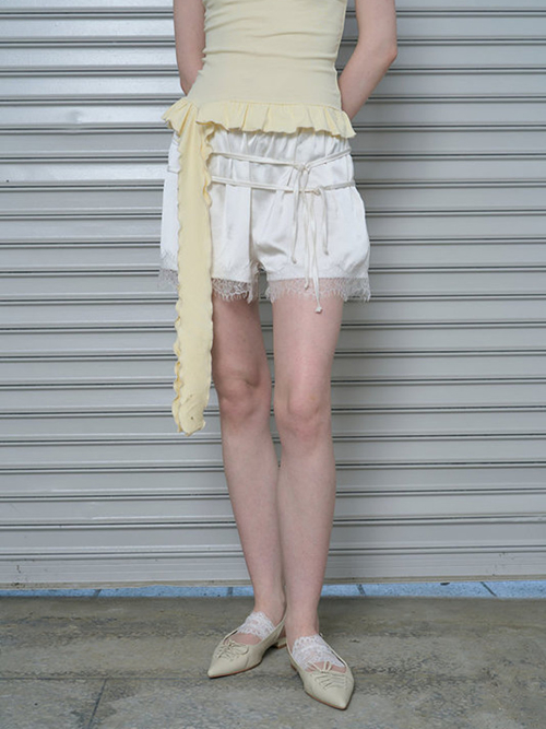 STRAP POINT SATIN PANTS (CREAM COLOR)