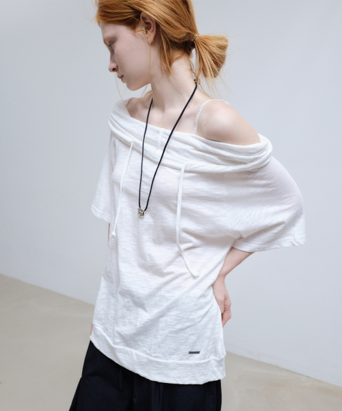 HOOD DRAPE STRING TOP_IVORY