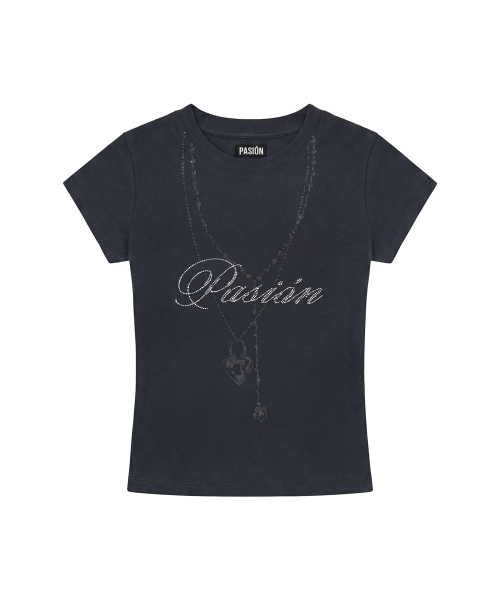 Luv Chain Glitter Tee_Charcoal