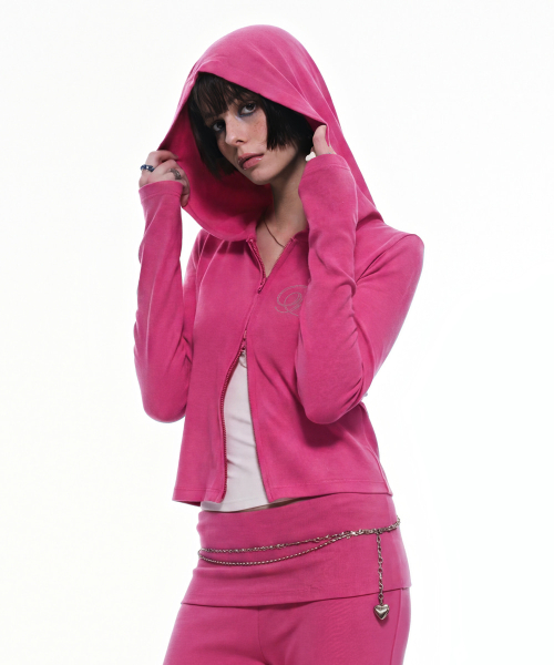 Slim Crystal Glam Hoodie Zip-Up_Pink