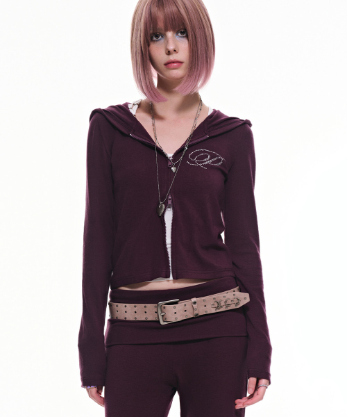 Slim Crystal Glam Hoodie Zip-Up_Purple