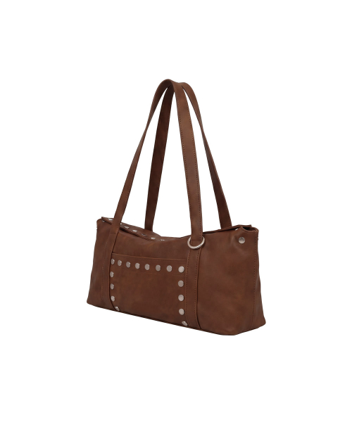 Flat Stud Shoulder Bag_Brown