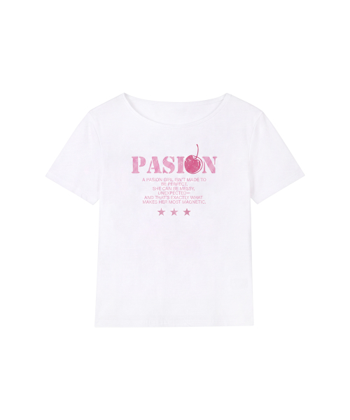 Cherry Pop Off-Shoulder Short Sleeve Tee_White