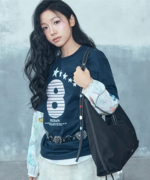[Button Gift] Big Nylon Shoulder Bag Black OZBGGA304B