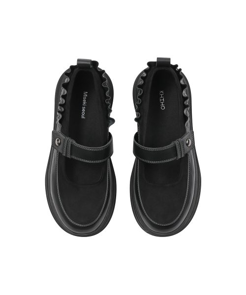 Layered shirring mary jane BLACK
