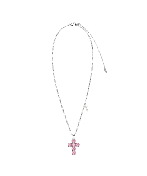 Crystal Cross Slide Necklace_Pink