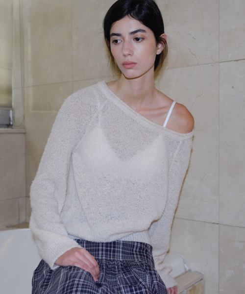 BOUCLE ONE SHOULDER PULLOVER - OATMEAL