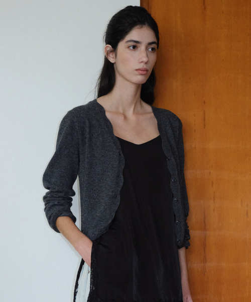 WAVE V NECK WOOL CARDIGAN - DARK GREY