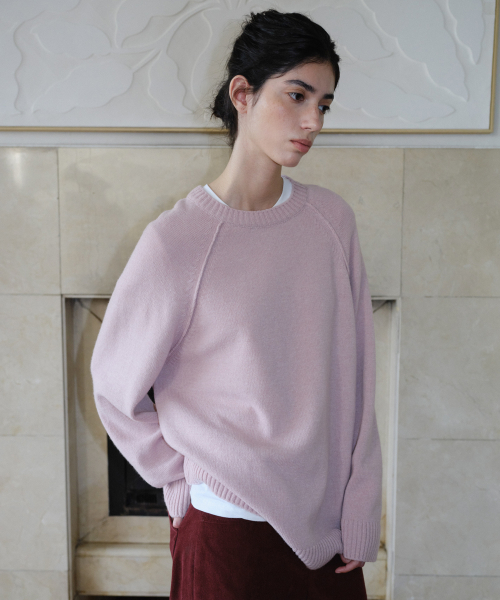 WOOL BLEND RAGLAN PULLOVER - PINK