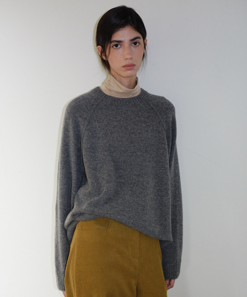 WOOL BLEND RAGLAN PULLOVER - DARK GREY