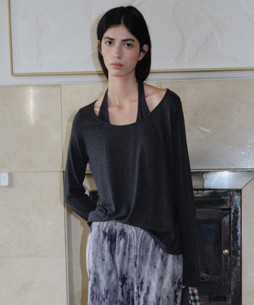 HALTERNECK LAYERED T-SHIRT - DARK GREY