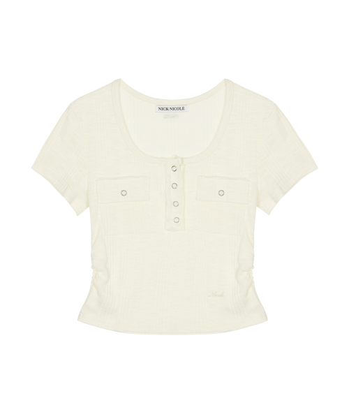 HENLEY NECK BUTTON TOP_BEIGE