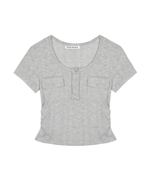 HENLEY NECK BUTTON TOP_GRAY