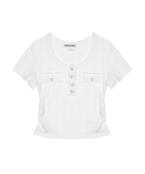 HENLEY NECK BUTTON TOP_WHITE