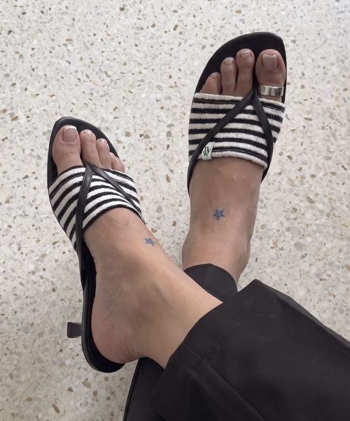 Striped Flip-Flops Half Socks_White