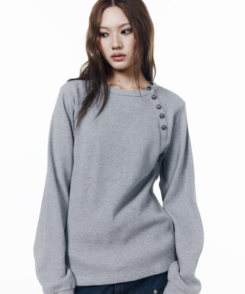 Slant Henry Neck Long Sleeve (Gray)