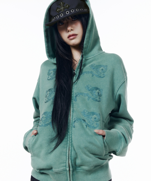 Napoleon Corded Zip-Up Hoodie (Teal)