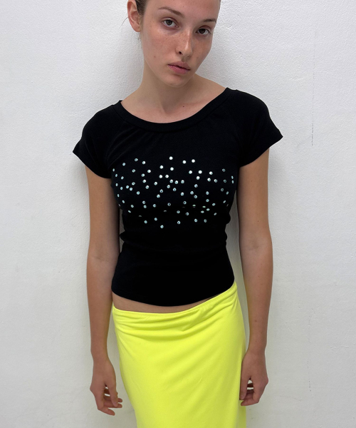 RHINESTONE RAGLAN TEE, BLACK