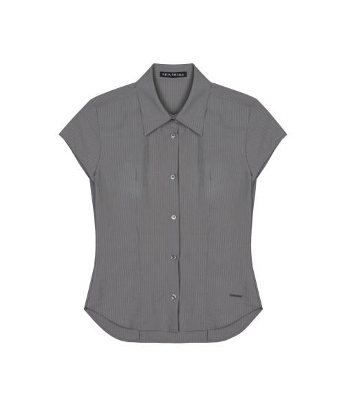 CAP SLEEVE STRIPE SHIRT_CHARCOAL