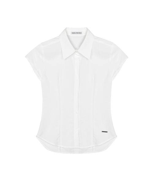 CAP SLEEVE STRIPE SHIRT_WHITE