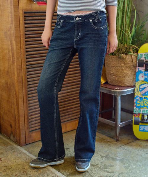 LACE BOOTCUT DENIM PANTS INDIGO