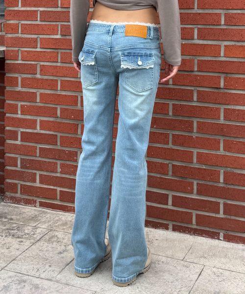 LACE BOOTCUT DENIM PANTS BLUE