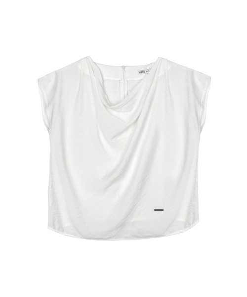 DRAPE NECK BLOUSE_WHITE