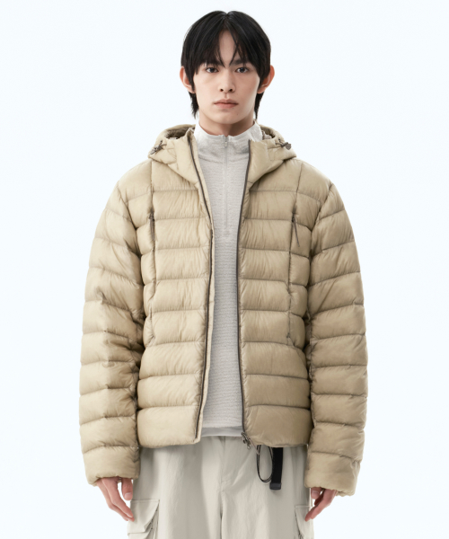 [시티 레저] 더블 포켓 후디드 라이트 다운 재킷 [더스티 베이지]