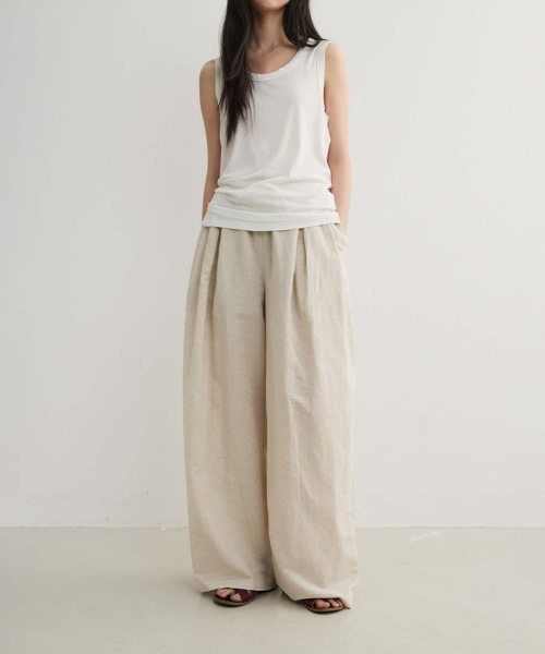 Two-Tuck Linen Like Pants_Ivory